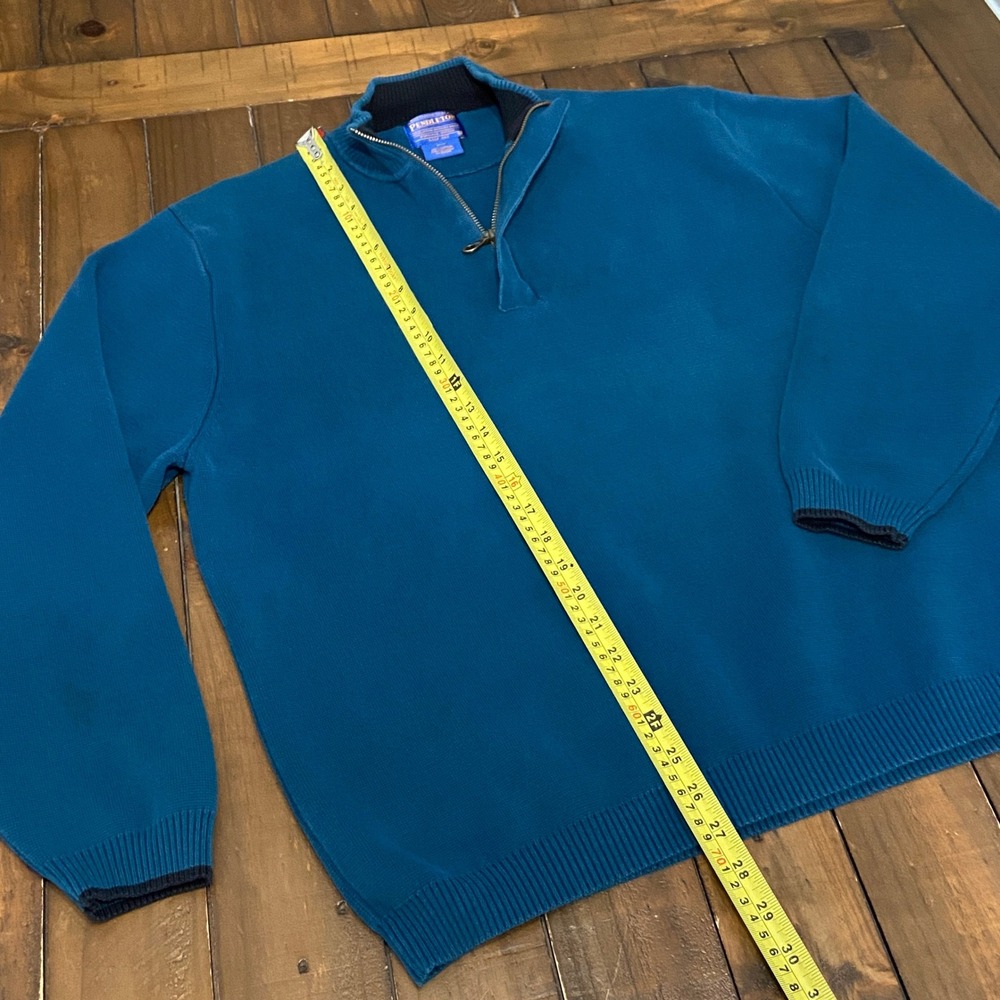 VTG Pendleton Mens Large Teal Blue 100% Cotton Quarter Zip Knit Sweater Y2K‎ - Picture 7 of 8